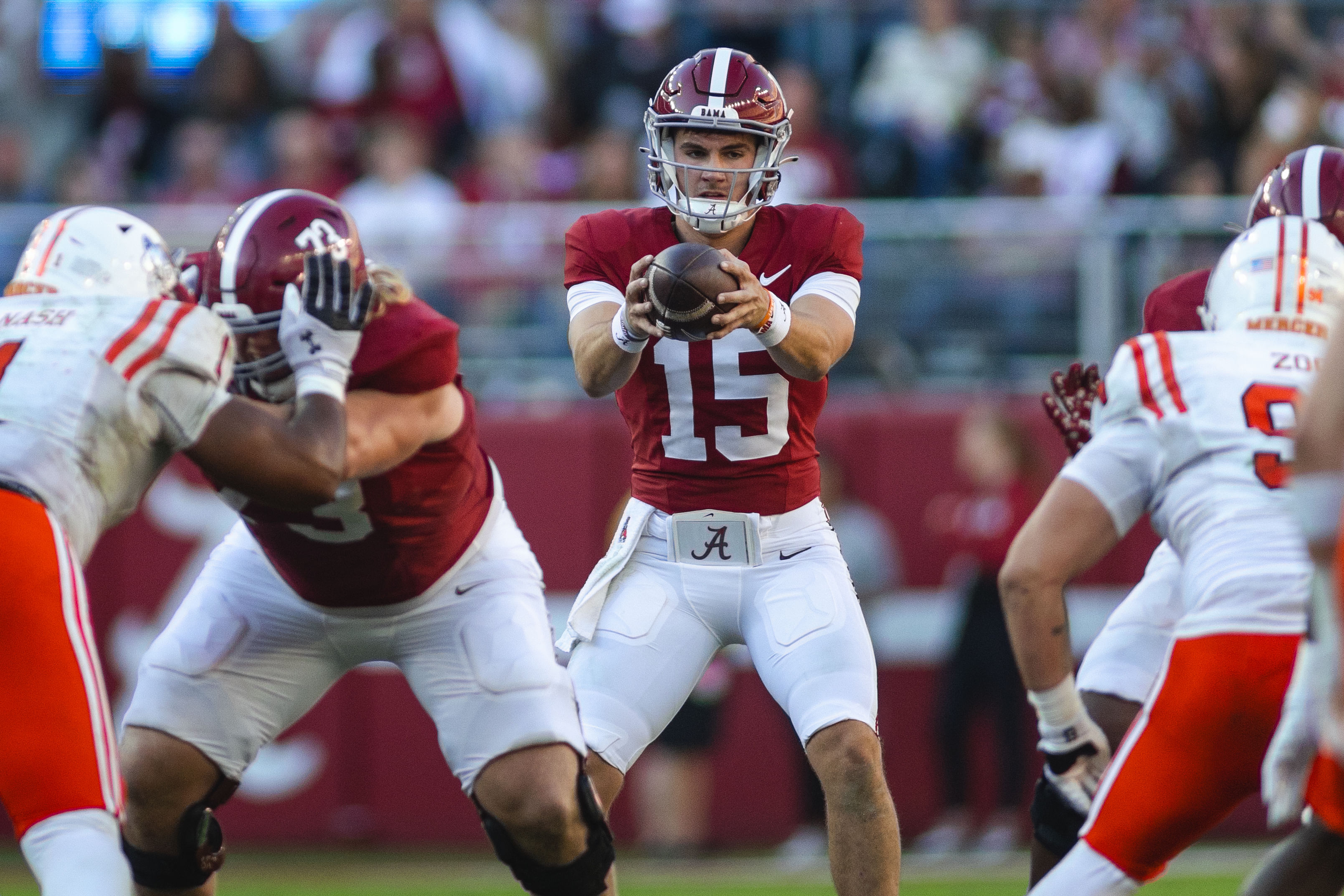Ryan Grubb on Ty Simpson being the team's starter. NCAA Football: Mercer at Alabama - Source: Imagn